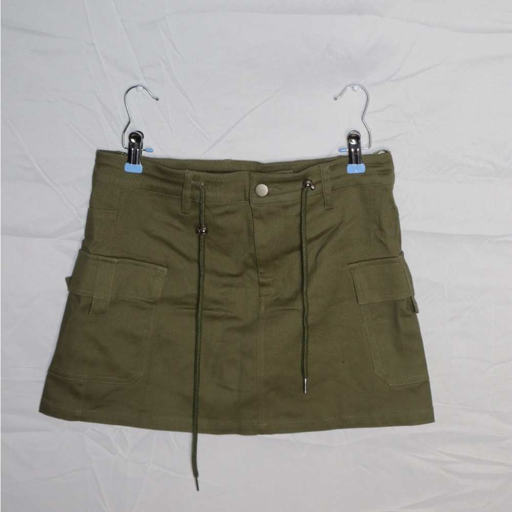 Olive Green Mini Skirt with Pockets
